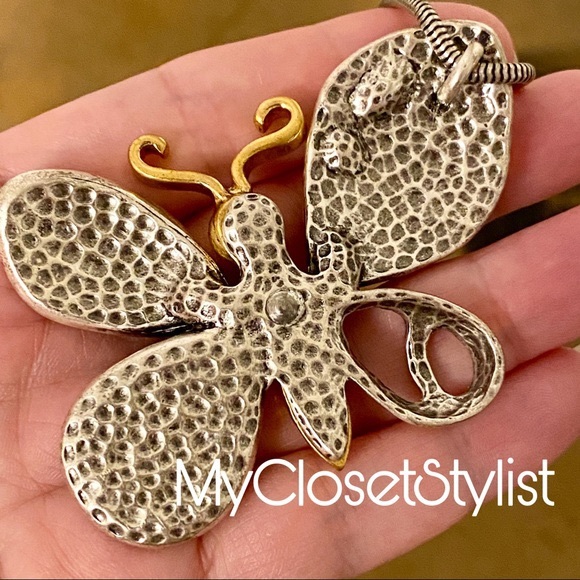 Vintage | Jewelry | Butterfly Statement Necklace Mop Silver Gold | Poshmark